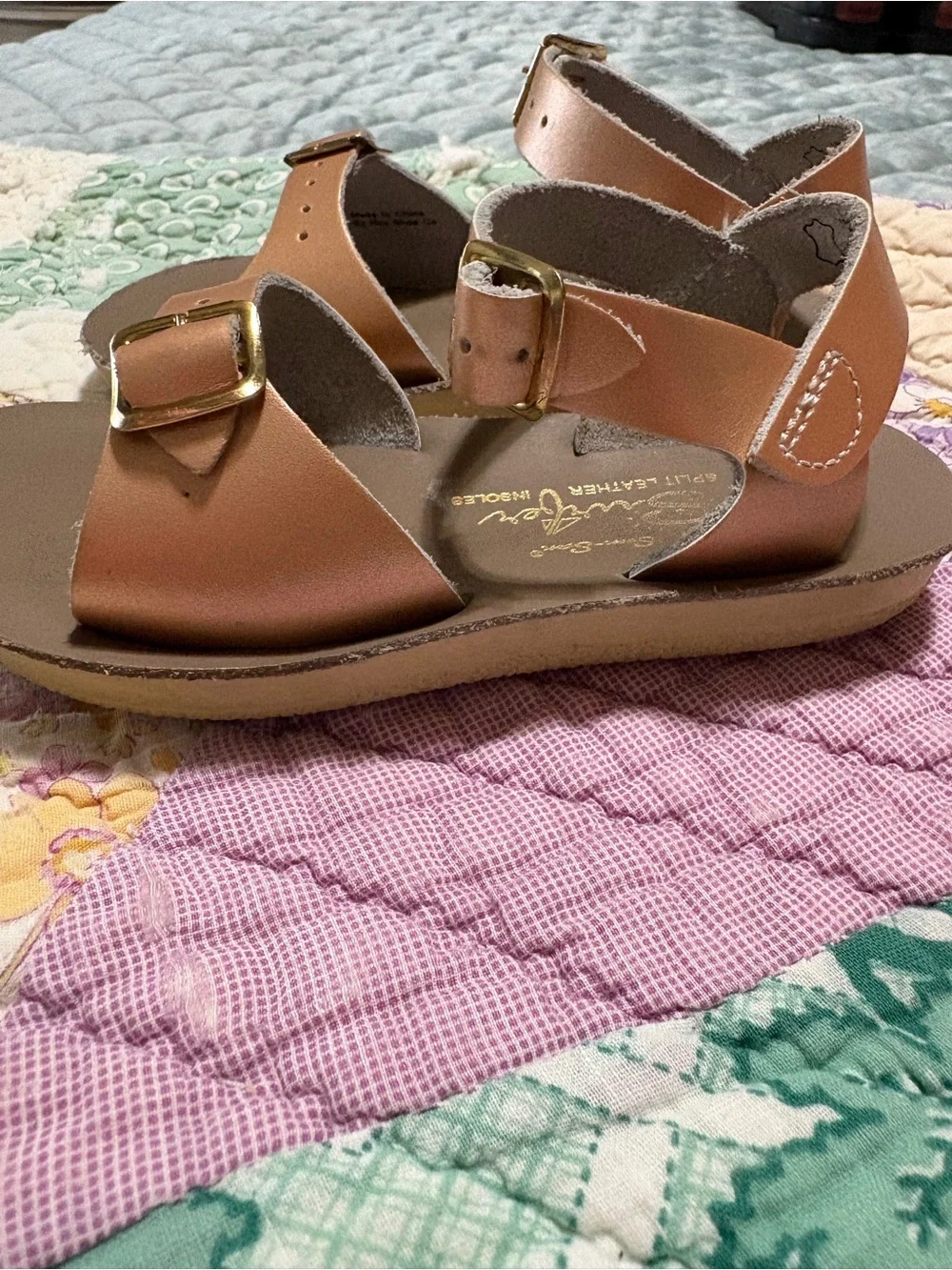 Kids Metallic Brown Buckle Sandals with Ankle Strap